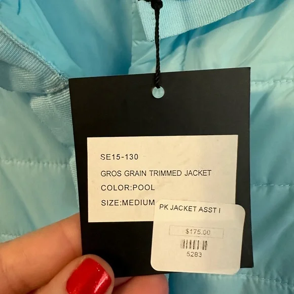 Patty Kim Quilted Blue Jacket with Gross-grain Ribbon Details - NWT